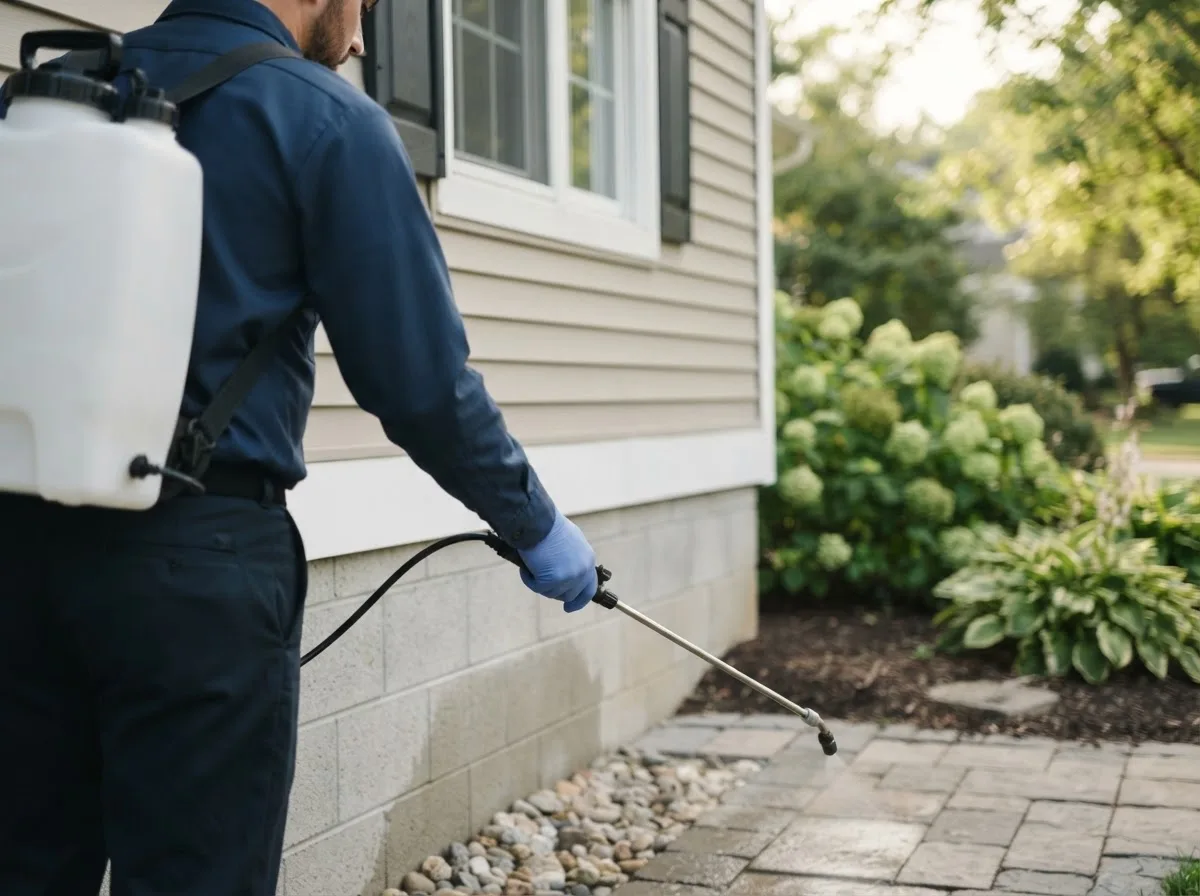 Pest control technician inspecting a home in Hackleburg, AL